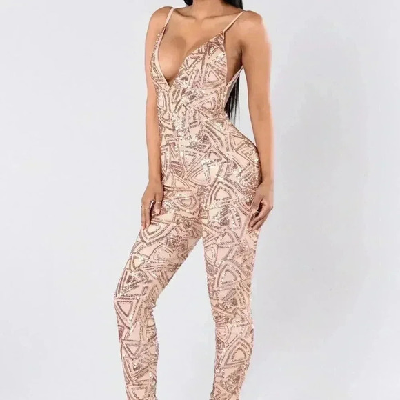 GLAMOUR GIRL BLACK NUDE SEQUIN JUMPSUIT - Picture 4 of 11